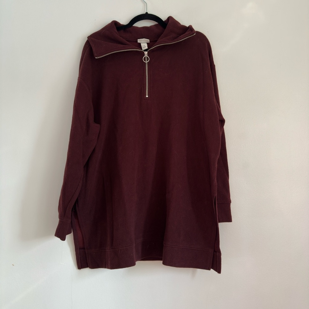 Ava & Viv Maroon Ribbed Half-Zip Top‎